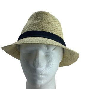 Vintage Fonte Fedora Hat Unisex  Size 58 100% Paper Tan Black Wraparound Band